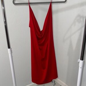 Red Cowl Neck Dress - low back